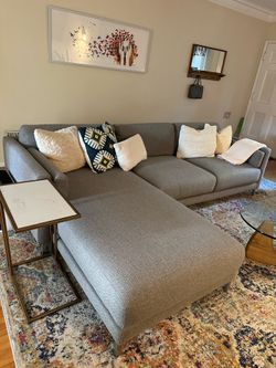 CB2 District Sectional Sofa/ Chaise - Light Gray Modern Couch