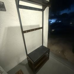 Halltree - Brown Wood And Black Leather