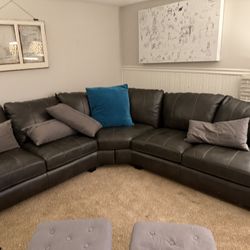 Leather Couch -Costco Style charcoal color, Rounded L-shaped