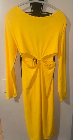 Yellow Ribbed Cut‑Out Dress
