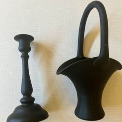 BOO! Black Candlestick and Matching Vase Lot Halloween 