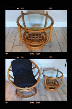 Vintage MCM 1970 Rattan Bamboo Side Table. I have paired it with a Rattan Bamboo Swivel Chair That Is Listed Separately.