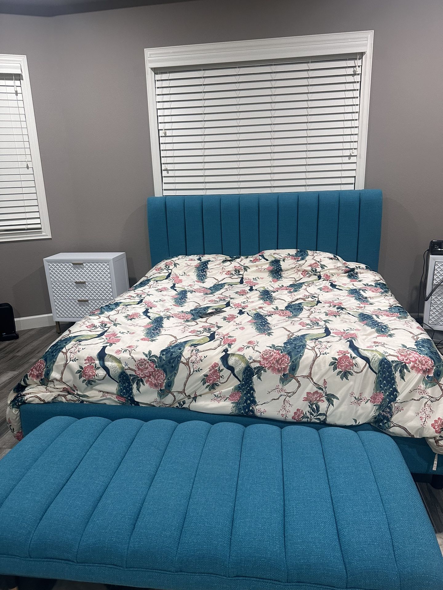 Joybird Lotta King Bed frame, Matching Chelsea Bench, Daybed And Ottoman-Vibe Aquatic