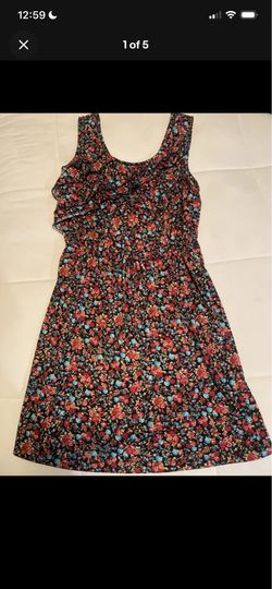 Self Esteem Size XL Floral Mini Dress Sleeveless Round Neck, Ruffles Front Top