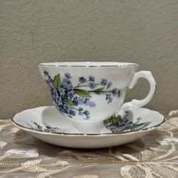 Forget Me Not Teacup and Saucer , English Bone China, Floral Tea Cup , Vintage Tea Cup