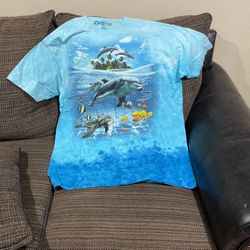 Size2XL. Liquid Blue Swimming Dolphins T-Shirt.