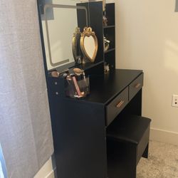 Black Vanity With Bar Stool 