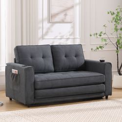 3-in-1 Upholstered Futon Sofa Convertible Sofa bed,Foldable Tufted Loveseat with Pull Out Sleeper Couch Bed,Folding Mattres Love Seat Daybed W/Side Po