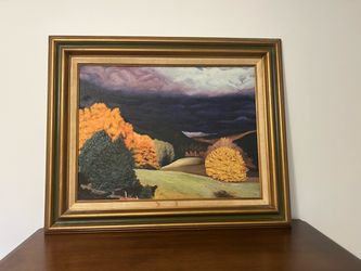 Mid-Century Oil Painting – "The Approaching Dusk in Fall” Original Vintage Framed Art