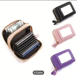 A Large Capacity Credit Card Holder And Coin Purse, Double Zipper Wallet with a Transparent ID Window - Suitable for Everyday Use
