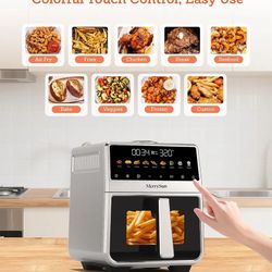 6 Qt Stainless Steel Air Fryer, Stainless Steel Housing& Full Metal Inner Pot, PTFE and PFAS Free, 9 Digital One-Touch Cook Functions,120°F~450°F, 170