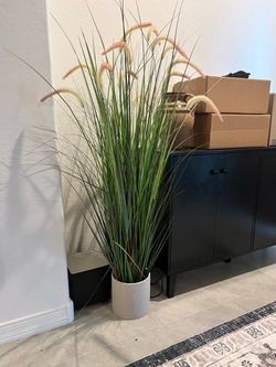 Tall Artificial Grass Plant in White Pot