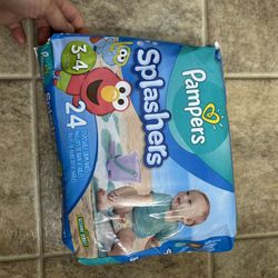 Vintage Pampers Splashers Disposable Swim Pants Size 3-4 24 Count Sesame Street 