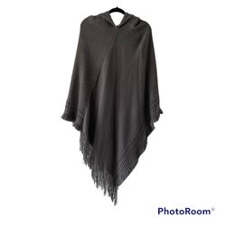 Gray Knit Hooded Poncho