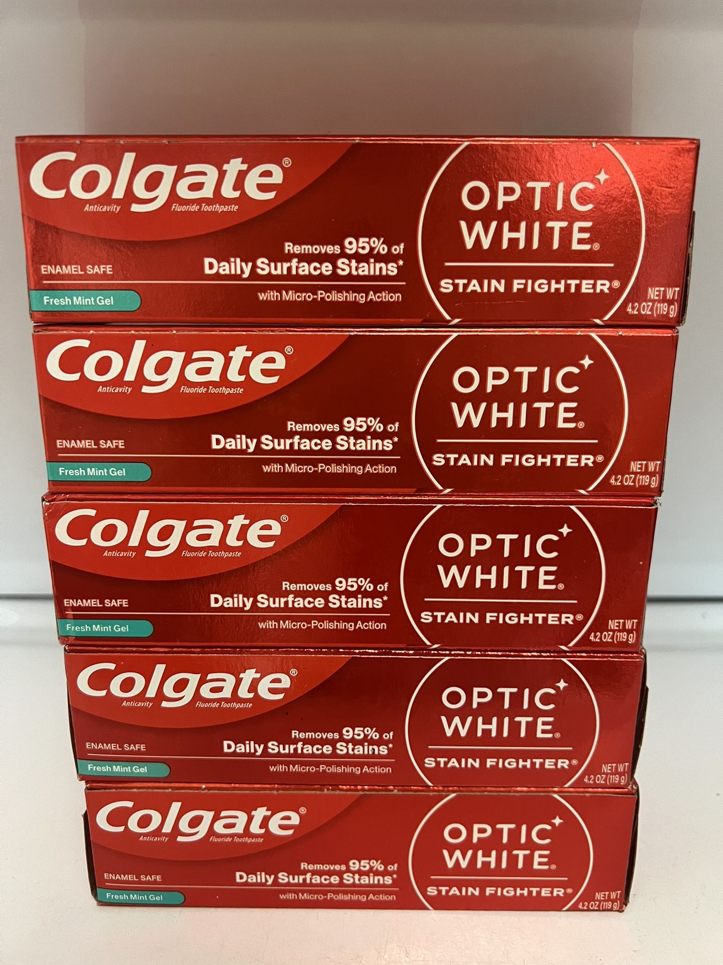 Colgate Optic White toothpaste 4.2 oz all 5 x $10