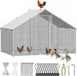 C244 $95  Walk in Chicken Coop, 9.8x6.6x6.6ft Chicken Run for Yard with Cover Upgrade Double Lock & Mesh, Stainless Steel Ties, Easy Assembly, Chicken