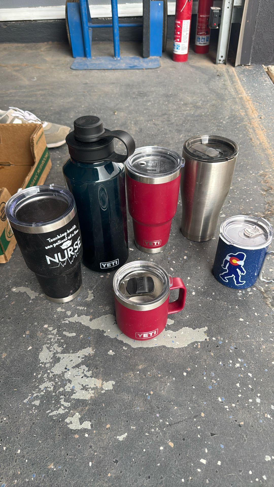 yeti cups and water bottle