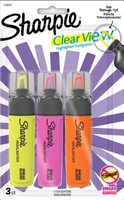 Sharpie Highlighter, Clear View Highlighter with See-Through Chisel Tip, Tank Highlighter, Assorted, 3 Count