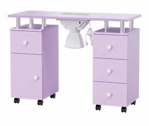 OmySalon Purple Manicure Nail Table Station with Dust Collector & Storage