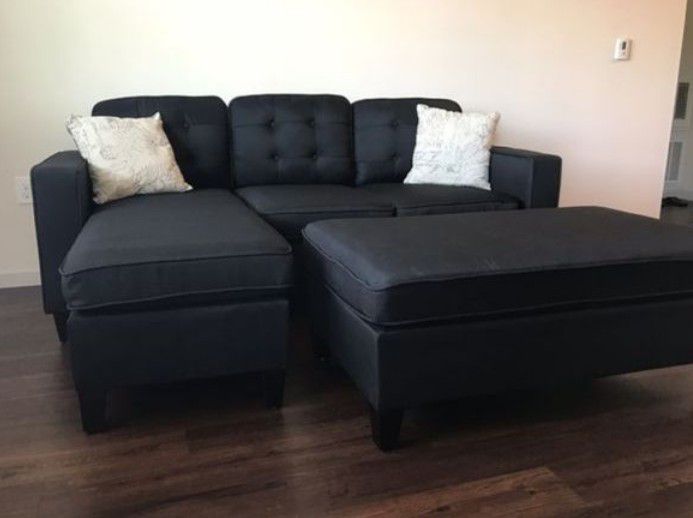 Brand New Black Sectional Sofa +Ottoman (New In Box) 