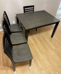 5-PC AESTHETIC GRAY DINING SET (TABLE AND 4 WOOD CHAIRS)