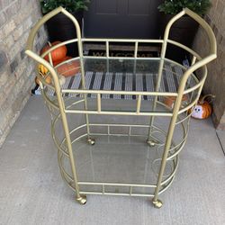 ✨ Stylish Gold & Glass Bar Cart – 2-Tier Rolling Serving Cart / Drink Station OBO