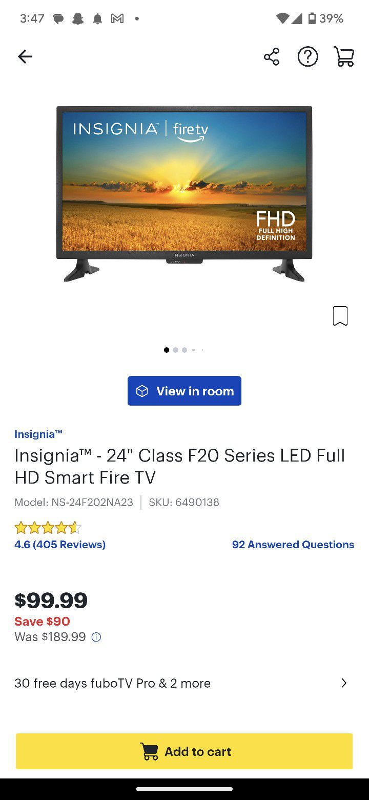 24" Insignia Amazon Fire Smart TV W/ Voice Remote 