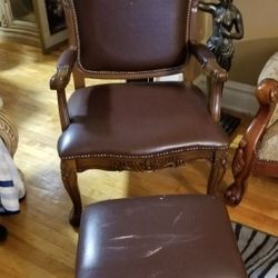 European Leather Chair with stool