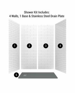CASTICO Subway 32 in. x 60 in. x 84 in. Solid Composite Stone Alcove Shower Kit with Walls and Graphite Pan Base L/R Drain