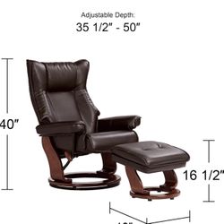 Java Brown Swivel Reclining Chair With Ottoman. 