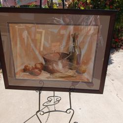SALE Large Vintage Framed Fruits Stilllife Watercolor Painting Signed Tschanz