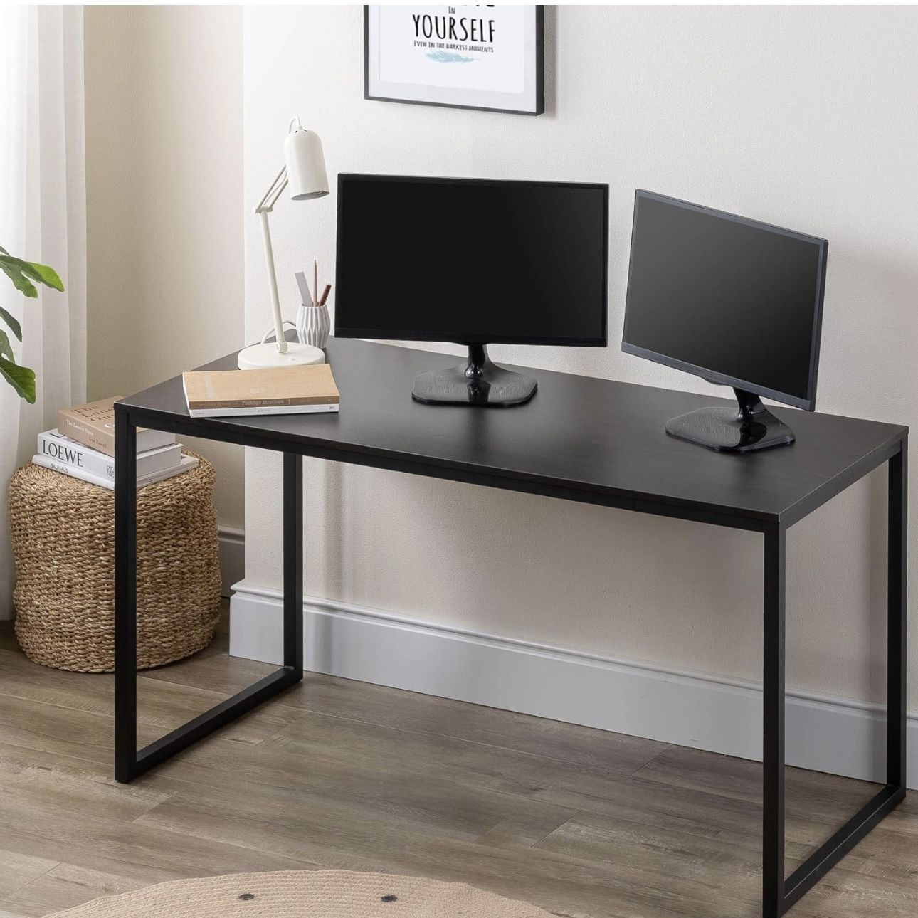 ZINUS Jennifer 55 Inch Black Frame Desk, Computer Workstation, Office Desk, Easy Assembly, Deep Espresso