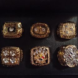 Pittsburgh Steelers Championship 6 Ring Set With Display Case