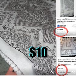 $10 Beautiful large Vintage Tablecloth type of Quaker Lace Floral 100 inches by 60 inches like new
