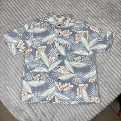 Tommy Bahama Floral Hawaiian Slate Blue Pocket Men's Camp Shirt 100%Silk Size XLTG