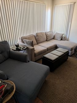Gray couch blue or denim color lounge chair