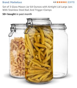 Marbelous Glass Mason Jars with Airtight Lids, Set of 3