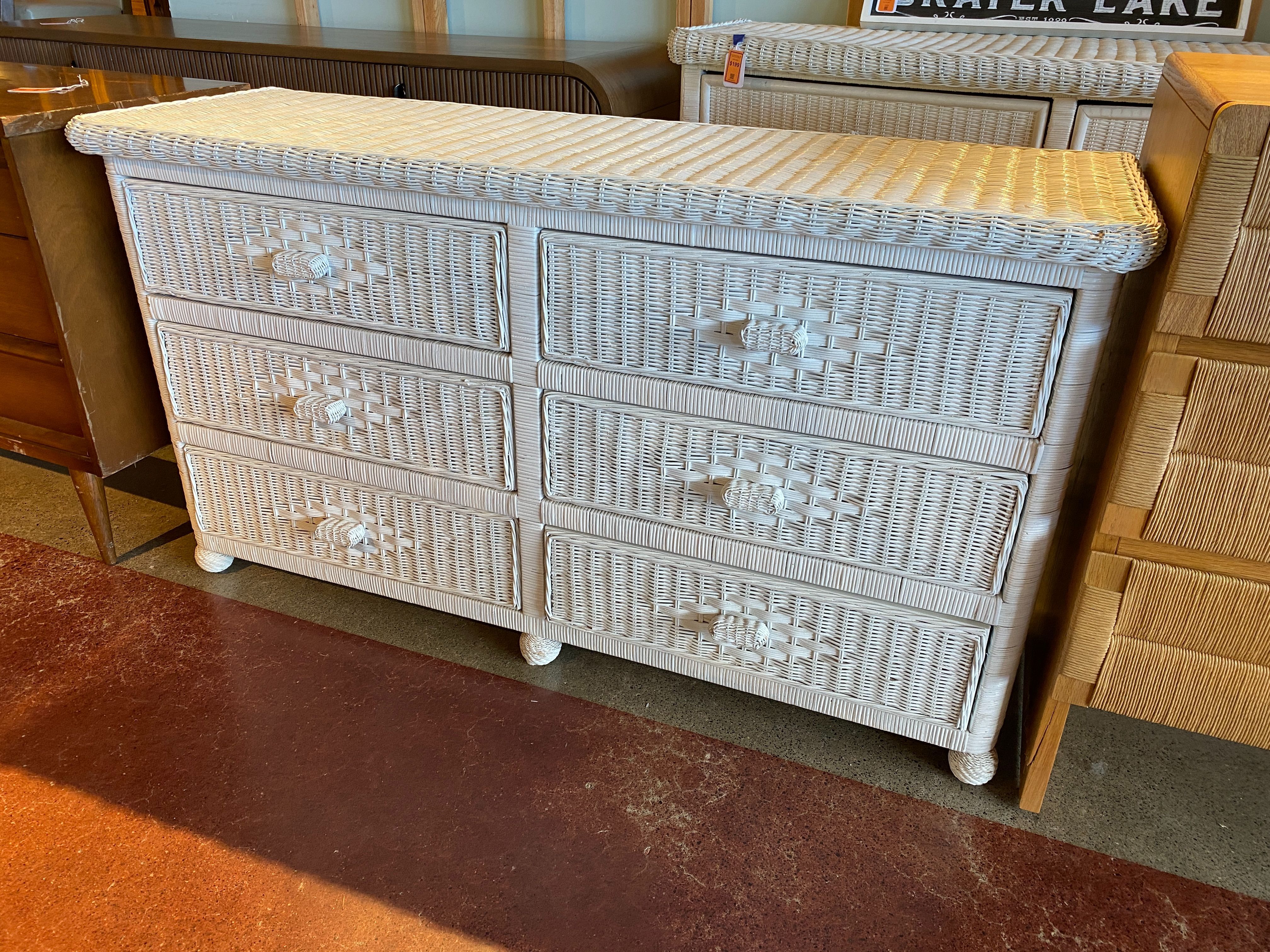 Coastal Style White Wicker Dresser