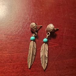 Vintage Sterling Silver Earrings With Turquoise
