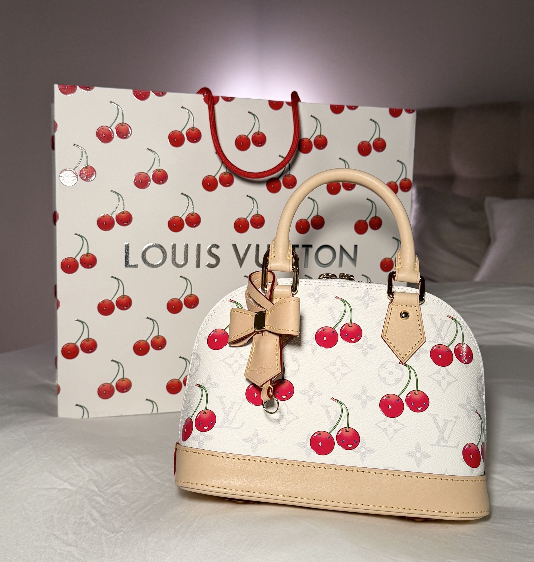 Louis Vuitton x Takashi Murakami Cherry Alma BB White Monogram
