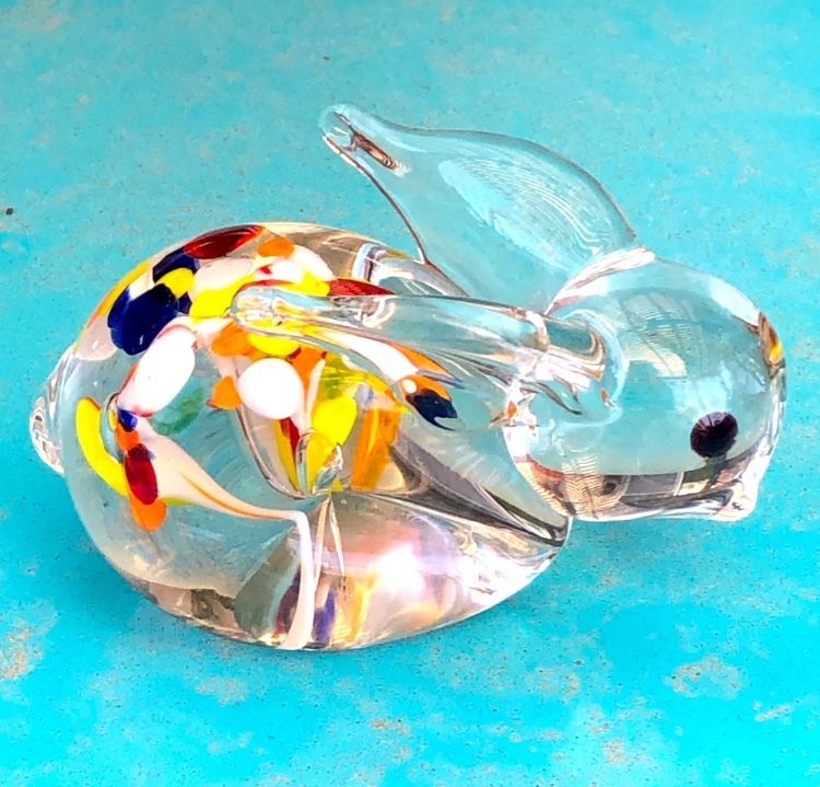 ART GLASS Rabbit Bunny Confetti PAPERWEIGHT