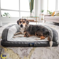 Quilted Couch Dog Bed for Pets – Slate Gray (Large)