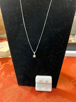 Sterling Silver Moissanite Necklace and Stud Earrings Set