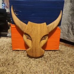 Wooden Bull Head Wall Decor