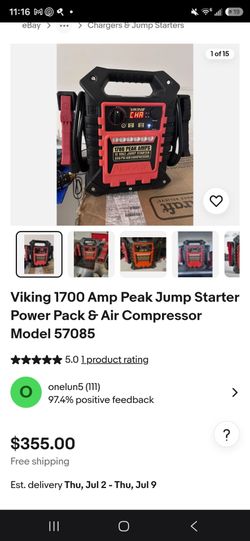 Viking seventeen hundred amps,, twelve volt jumpstart or two hundred fifty p s I.Air compressor