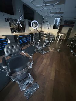 Black Tufted Barber Chair with Chrome Base