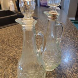 David Mogen 12" decorative liquor bottles with stopper lids (empty) set of matching 2