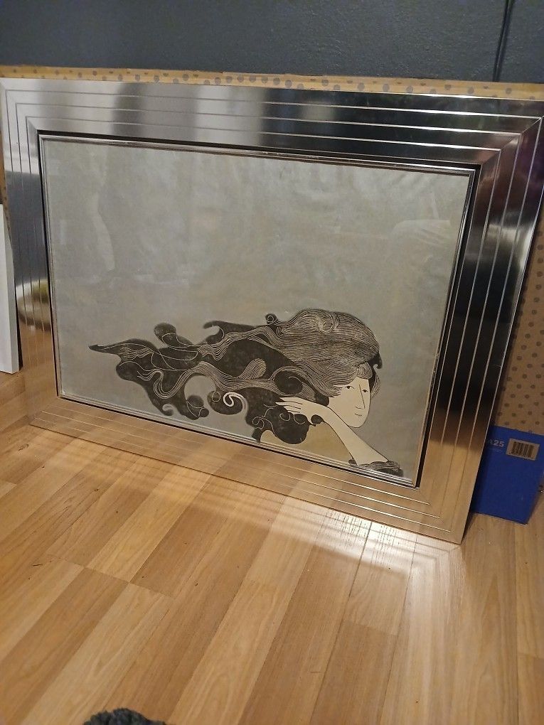 WIND By Artist Stephen White In Large Chrome Mirror Frame