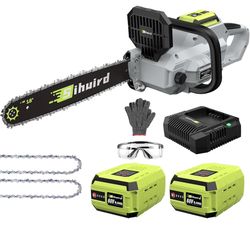 60V 18-Inch Cordless ChainSaw, 2 x 60V 6.0Ah Battery and Charger, Brushless Motor Electric Chainsaw with Tool-free Chain Tension & Auto Lubrication fo