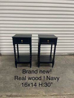 Navy Wood Nightstand Set of 2